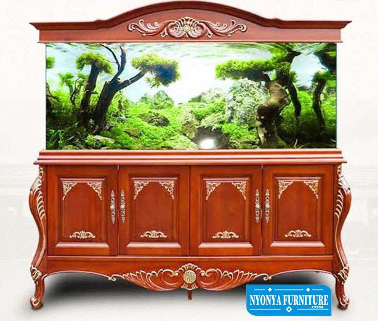 Bufet Aquarium Jati ukir Minimalis unik 30 Koleksi 