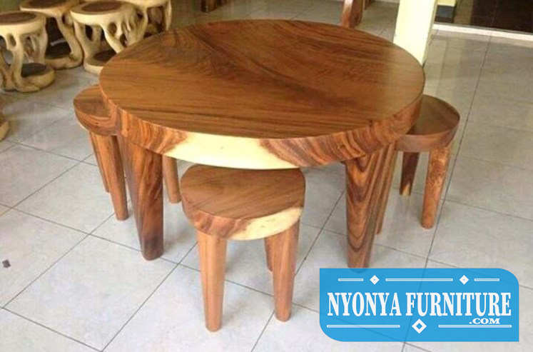 meja makan bundar kayu utuh