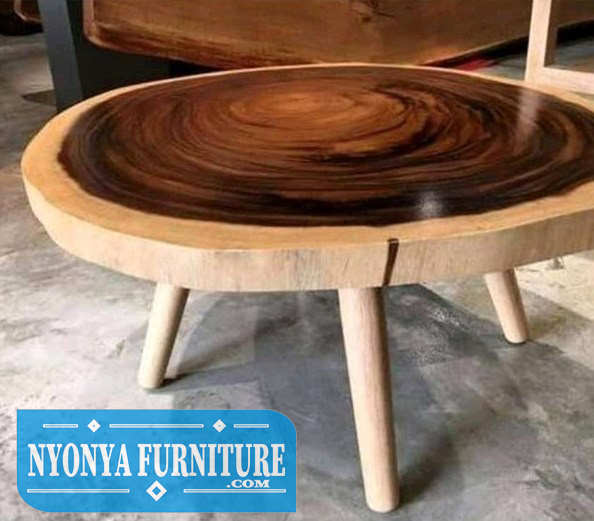 meja makan kayu utuh bulat unik