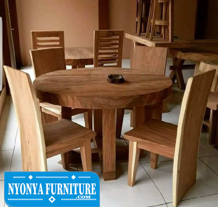 meja makan trembesi bundar utuh