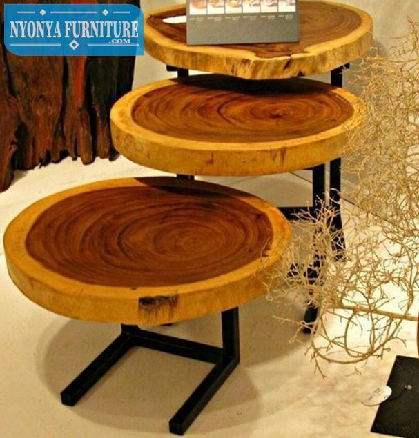 Meja kayu trembesi bundar