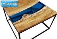 Meja makan trembesi resin 4 kursi