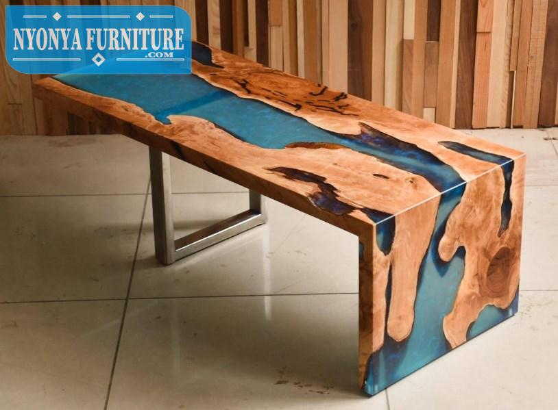 Meja resin kaki besi kayu