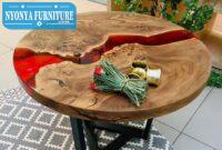 Meja trembesi bundar merah Meja trembesi bundar merah