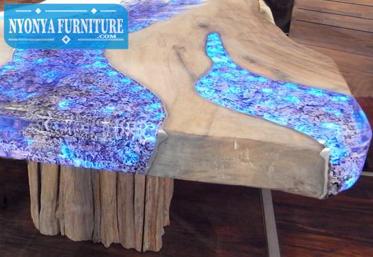 Meja trembesi light biru ungu