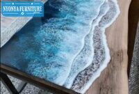 Meja trembesi resin ombak
