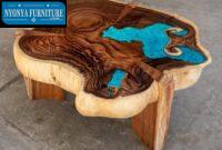 meja trembesi bulat resin