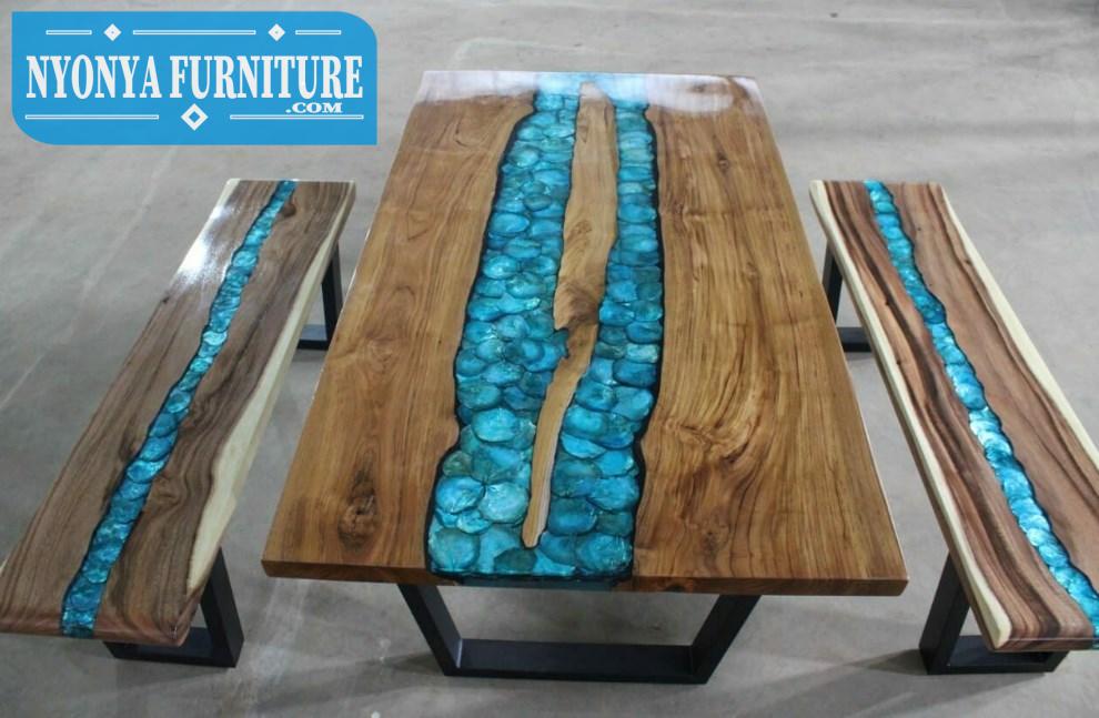 Meja resin shell blue
