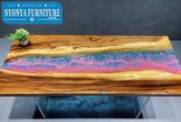 Resin table pink blue