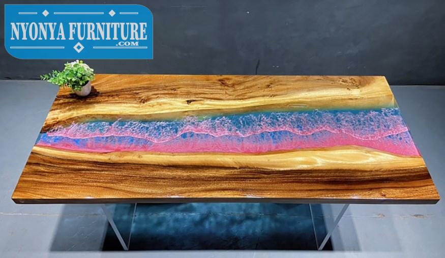 Resin table pink blue